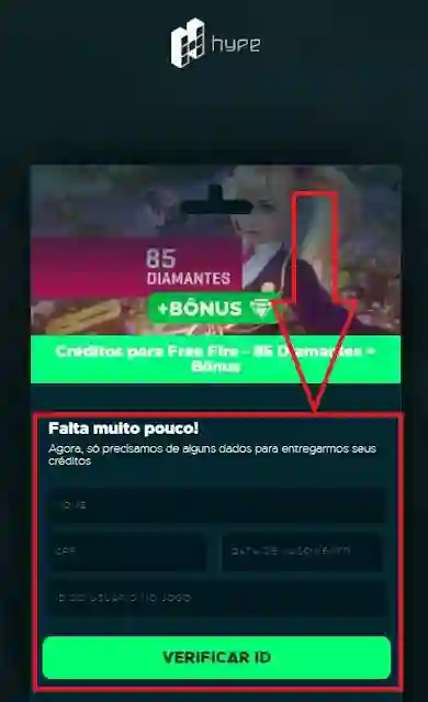 RECARGA PELO HYPE GAMES. COLOCAR DIAMANTES NO FREE FIRE PELO HYPE GAMES.  PAGAR PELO PICPAY NO HYPE 